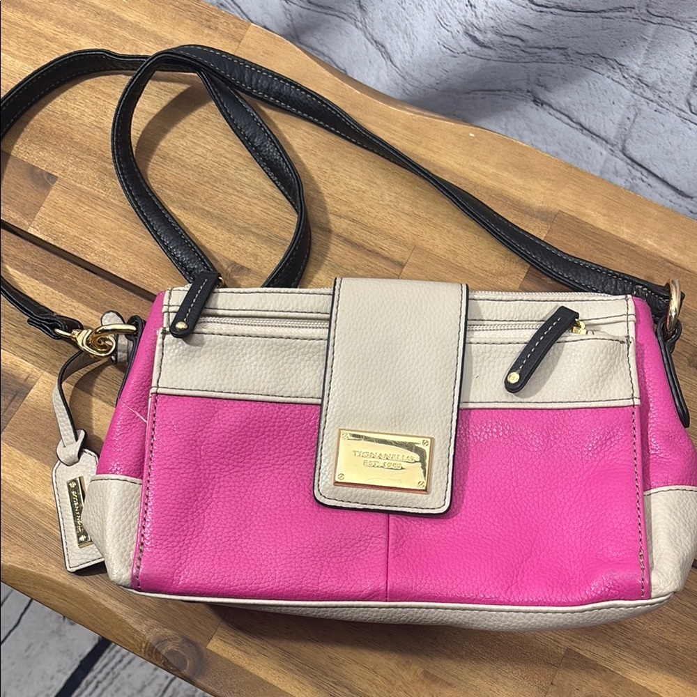 Tignanello Pink and Cream Crossbody Bag with Color Block Design